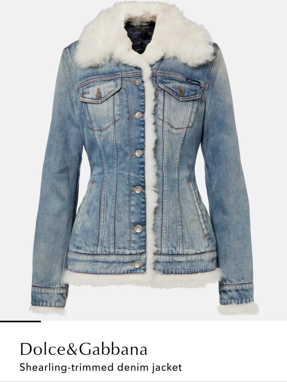 NEW w/tags Dolce & Gabbana Light Blue Denim Jacket with 100%White Shearling Trim